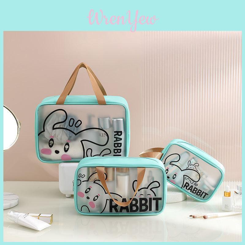 Cartoon Transparent Makeup Bag Set With Waterproof Pvc Material For Daily Storage And Travel Convenience