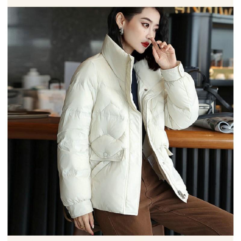 Womens Short White Duck Down Puffer Jacket Winter Warm Coat Casual Korean Style Lightweight