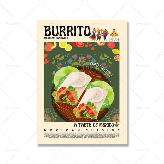 Modern Kitchen Decoration Mexican and Thai Cuisine Poster Taco Beijing Duck Cartoon Oil Painting Retro Bar