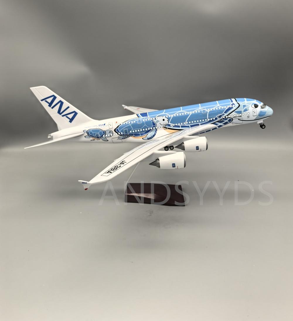 

46cm Japan ANA Airways Airplane Model A380 Blue Sea Turtle Diecast Resin Plane With Stand & LED 1/160 Scale Display No light