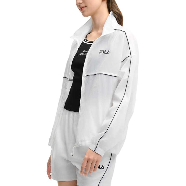 Fila Lifestyle Original Versatile Casual Polo Zip Long Sleeve Shirt Women Shirts Cloud-Mushroom-White F11W529704F-WT