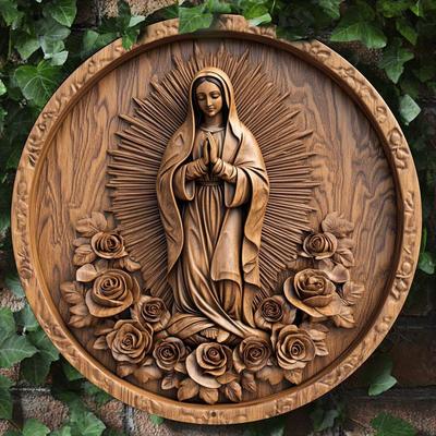 Houten Gegraveerd Biddend Thema Ronde Muurkunst, Religieuze houten Krans Decor voor Huis, Woonkamer, Kantoor, Kerstcadeau