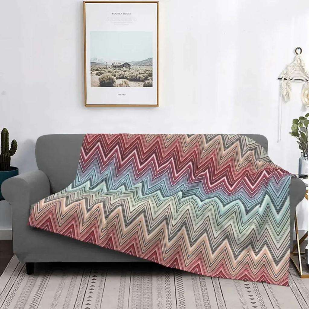 Coperte Plaid in Flanella Stile Boho Chic Moderno con Fantasia a Zigzag Traspiranti Morbide Autunnali Geometriche Multicolore per Divano Letti Bambini Adulti