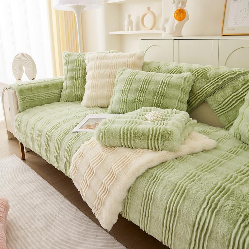 Thickened New Rabbit Plush Sofa Cushion Winter Thickened Seat Cushion Anti Slip and Warm Leather Sofa Cover Cover