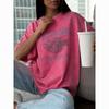 Washed rose red old retro trendy brand printing loose fashion versatile and thin ins summer new short-sleeved T-shirt women