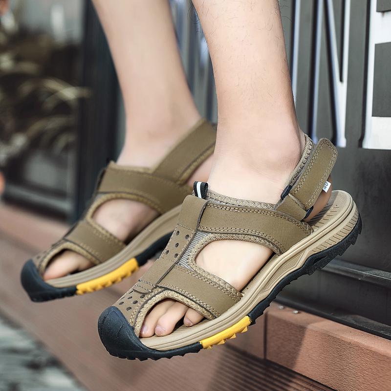 

Мужские походные сандалии серые кожаные уличные летние коричневые широкие туфли Palm Beach Plus Size Plus Size EU:46 хаки