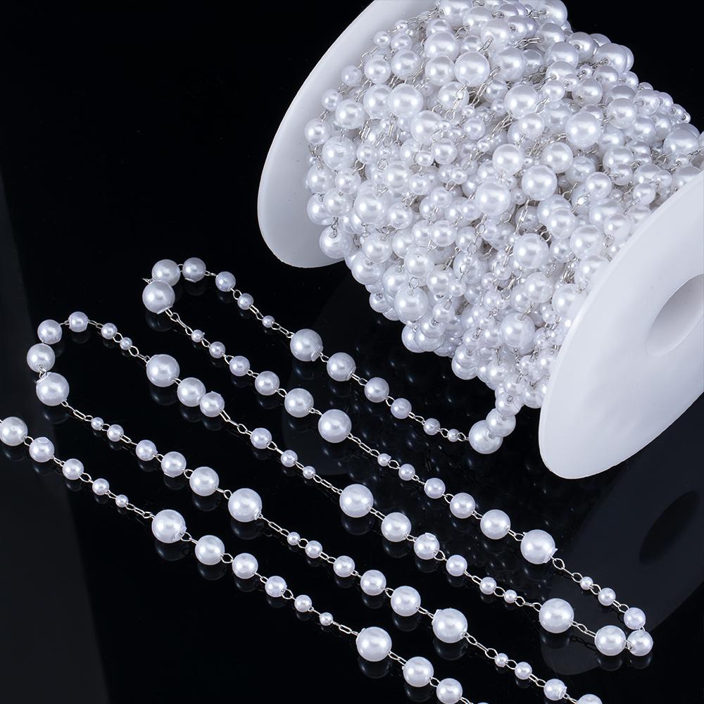 50CM 1M Plastic Imitation Pearl Ball Beaded Chain 3-8mm Multisize Beads Copper Chains Necklace Earring Cloth DIY Jewelry Making