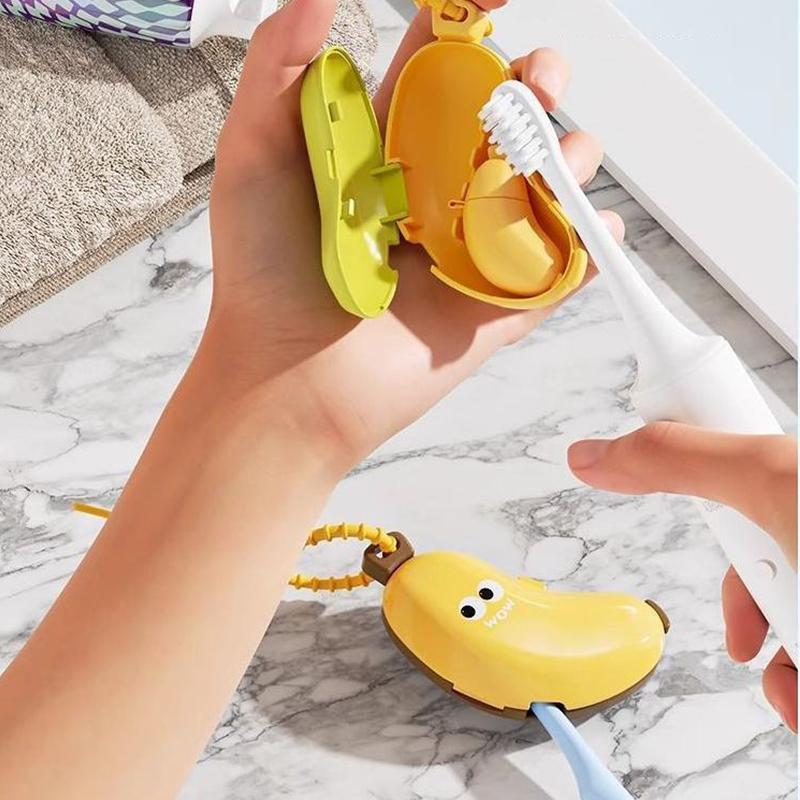 Plastic Toothbrush Head Protective Cover Portable Banana Shape Toothbrush Dust Cap Cover 2In1 Brush Protect Toothbrush Case Cap