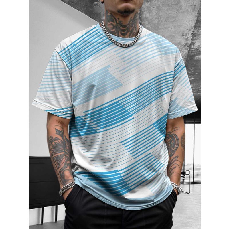 Outdoor Fitness Sports Men's Short Sleeved T-shirt Casual Top Summer Striped Style