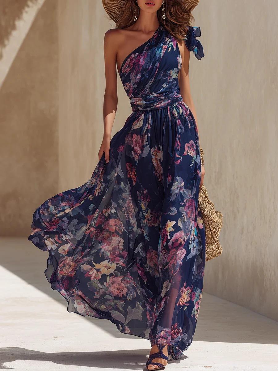 European and American style one-shoulder printed