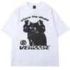 Letnia Męska Bawełniana Koszulka Modne Topy T-shirty Męskie Codzienne z Krótkim Rękawem Streetwear Grafika Koty Wpatrują Się w Otchłań Koszulka Unisex