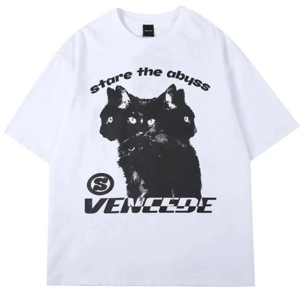 

Летняя мужская хлопковая футболка, модные топы, футболки, мужская повседневная футболка с коротким рукавом в уличном стиле с рисунком кошек и бездны, унисекс S белый