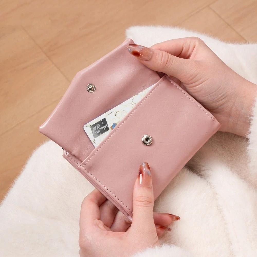 Modern Design Solid Color Short Wallet Ultra Thin PU Coin Purse Multi Slot Card Holder Women