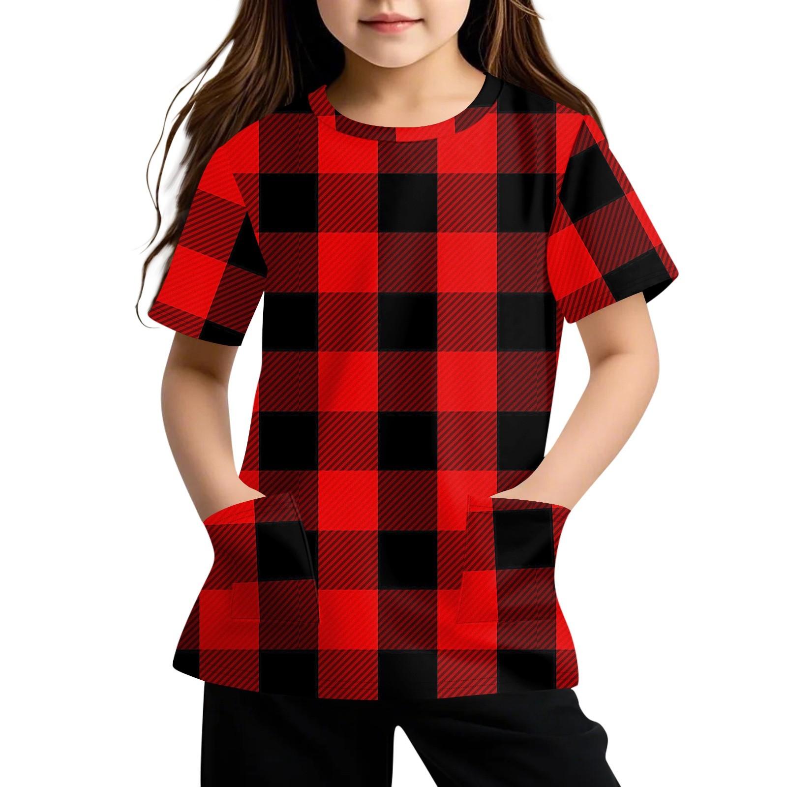 

Детская футболка с короткими рукавами и карманами, повседневная футболка с принтом, круглый вырез, блузка-пуловер 130 красный