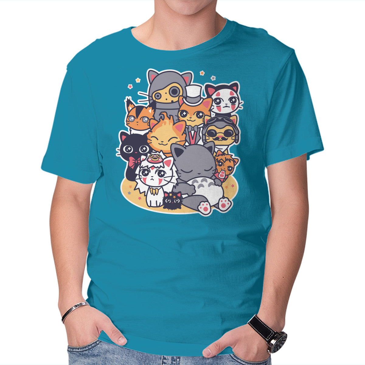 Unisex Crew Neck T-Shirt Miyazaki Cats Graphic Short Sleeve Casual Tee XL