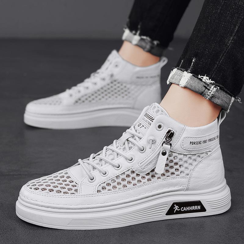 Frühling und Sommer Herrenschuhe neue Mesh atmungsaktiv hohl vielseitig dünn High-Top Board Schuhe Herren Freizeitnetzschuhe