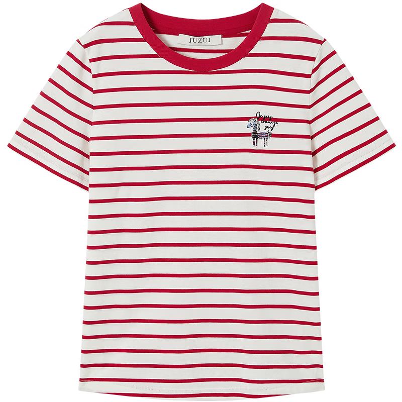 JUZUI Ageless Embroidered Stripe T-Shirt