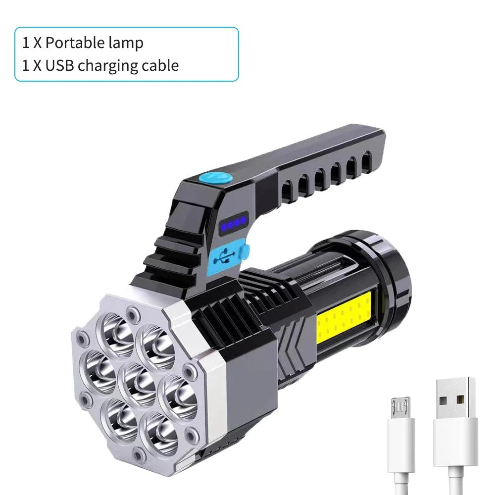 7LED+COB Portable Flashlight Cob Side Light Lightweight Outdoor Lighting USB Rechargeable Camping Torch Searchlight For Camping