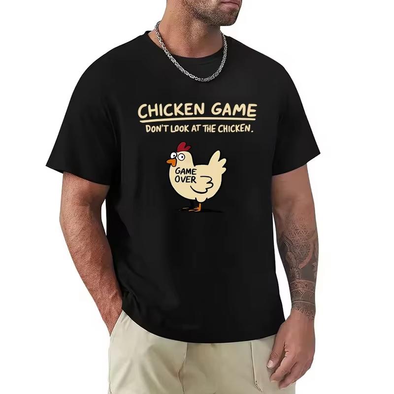 Chicken Game Dont Look At The Chicken Pattern Print TShirt Men Casual Daily Outdoor Round Neck Short Sleeve T Shirt Mens Top