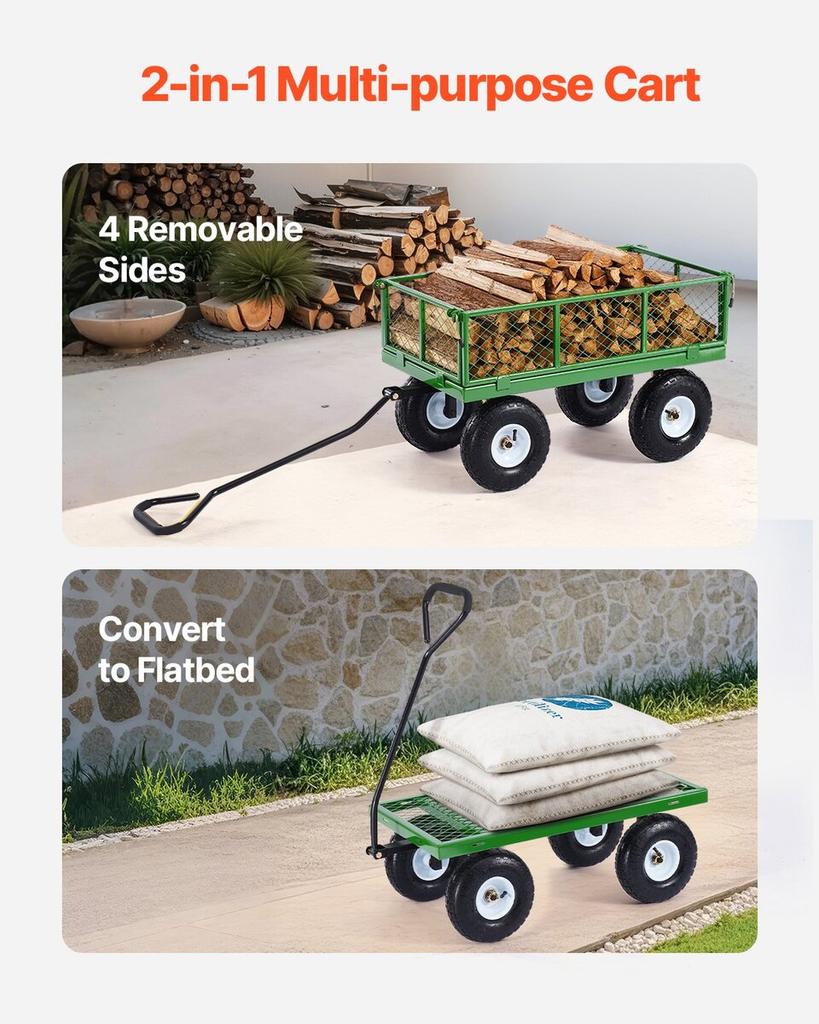 Steel Garden Cart 900lbs Capacity Heavy Duty Wagon Cart 10in Tires