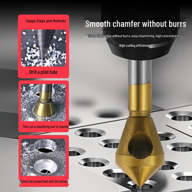 Chamfering & Countersink Drill Tool for Wood & Aluminum - Internal Chip Removal, Tapered Hole & Screw Countersink.