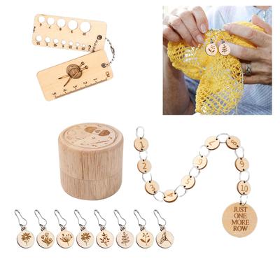 Round Charm Wooden Stitches Locking Marker with Clasp Pin Wooden Knitting Gauge Ruler for Knitting Weaving Sewing Craft