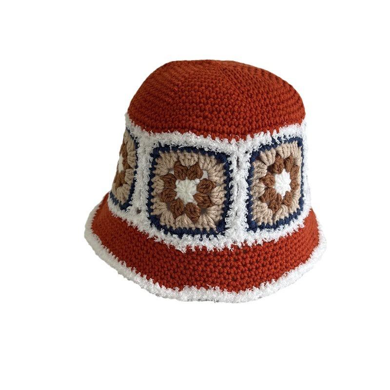 Summer new knitted flower pattern bucket hat sun hat outdoor cover full face fashion versatile sun hat