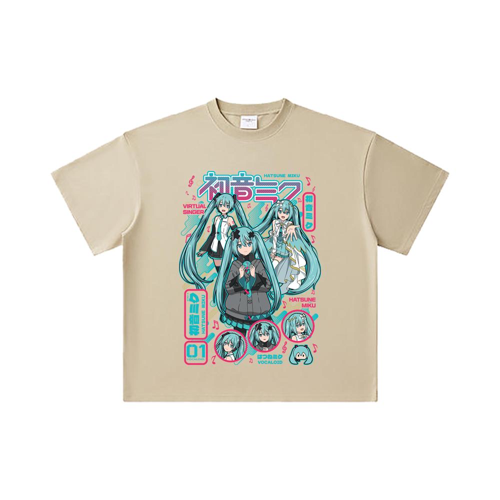 260 GSM Double Yarn 32 Count 100% Cotton Vocaloid V1 Hatsune Miku Print Unisex Heavy Cotton T Shirt