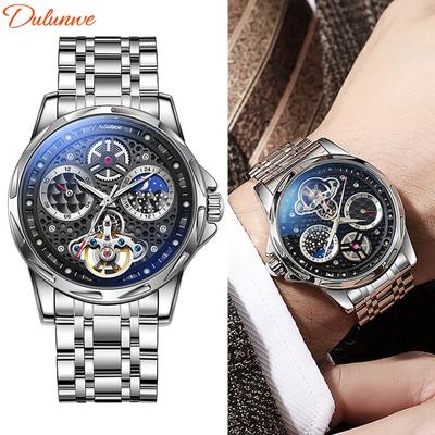 Tourbillon Watch Mens Automatic Watches Luminous Waterproof Mechanical Moon Phases Stainless Steel/Leather Men Wrist Watch