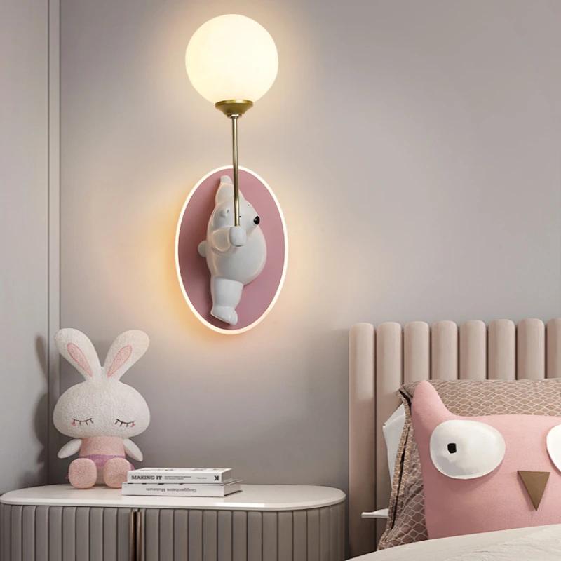 Cartoon Children's Room LED Wall Lamps Creative White Bear Light Warm Cute Baby Room Nursery Boy Girl Bedroom Bedside Wall Light
