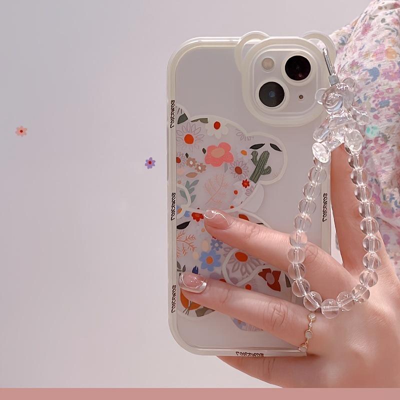 2025 New Transparent Phone Case with Bear Ears & Floral Design