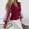 Fashion Sexy Deep V Neck Pullover Shirt Women Elegant Splice Lace Long Sleeve Blouse Female Solid Color Slim Fit Wrap Bust Tops