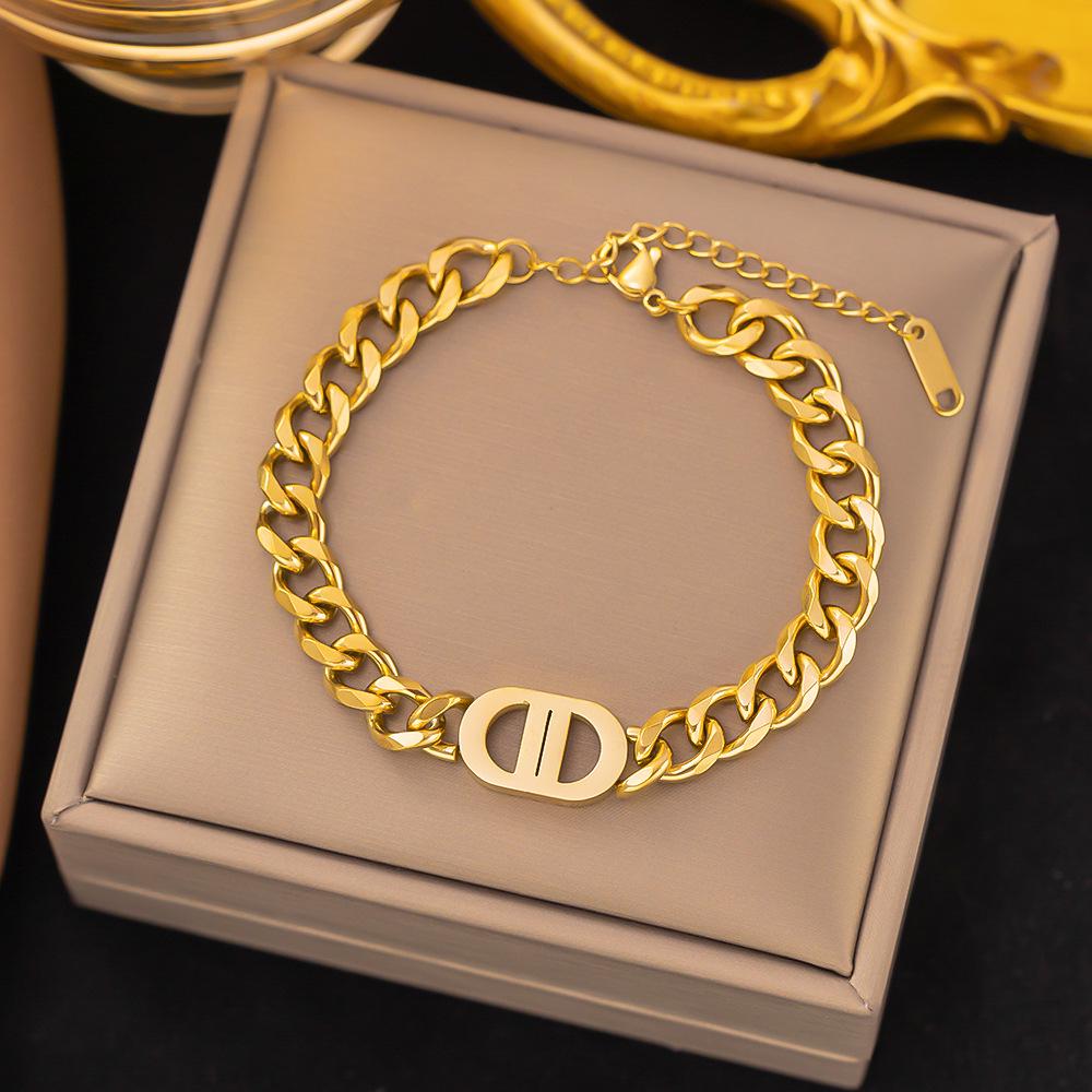Gold Chunky Double D Titanium Steel Necklace - European & American Hip-Hop Style