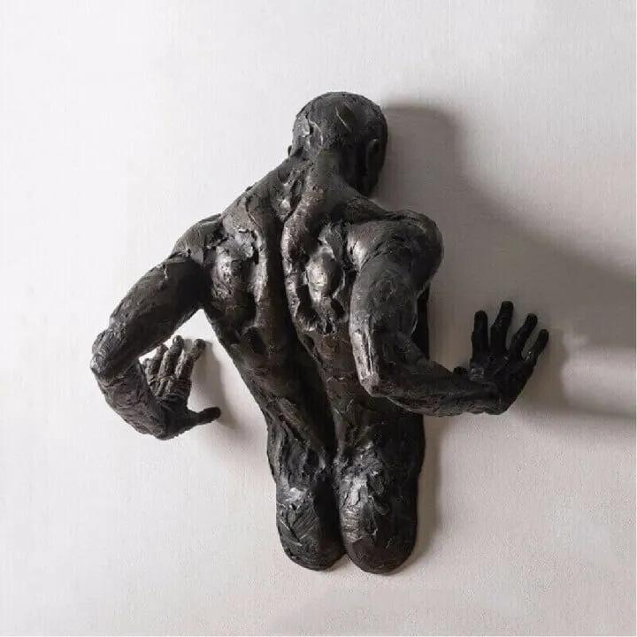 Imitation Copper Wall Decor Abstract Character Resin Rock Climbing Man Statue Sculpture Background Wall Art 3D Through Wall