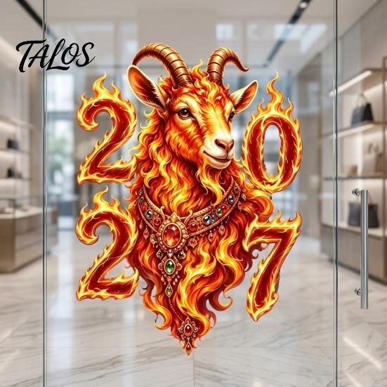 Vibrant Pattern Window Cling Chinese New Year Decoration, 2027 Goat Static Clings, Zodiac Glass Easy Apply Decal Decals, Reusable Lunar Christmas