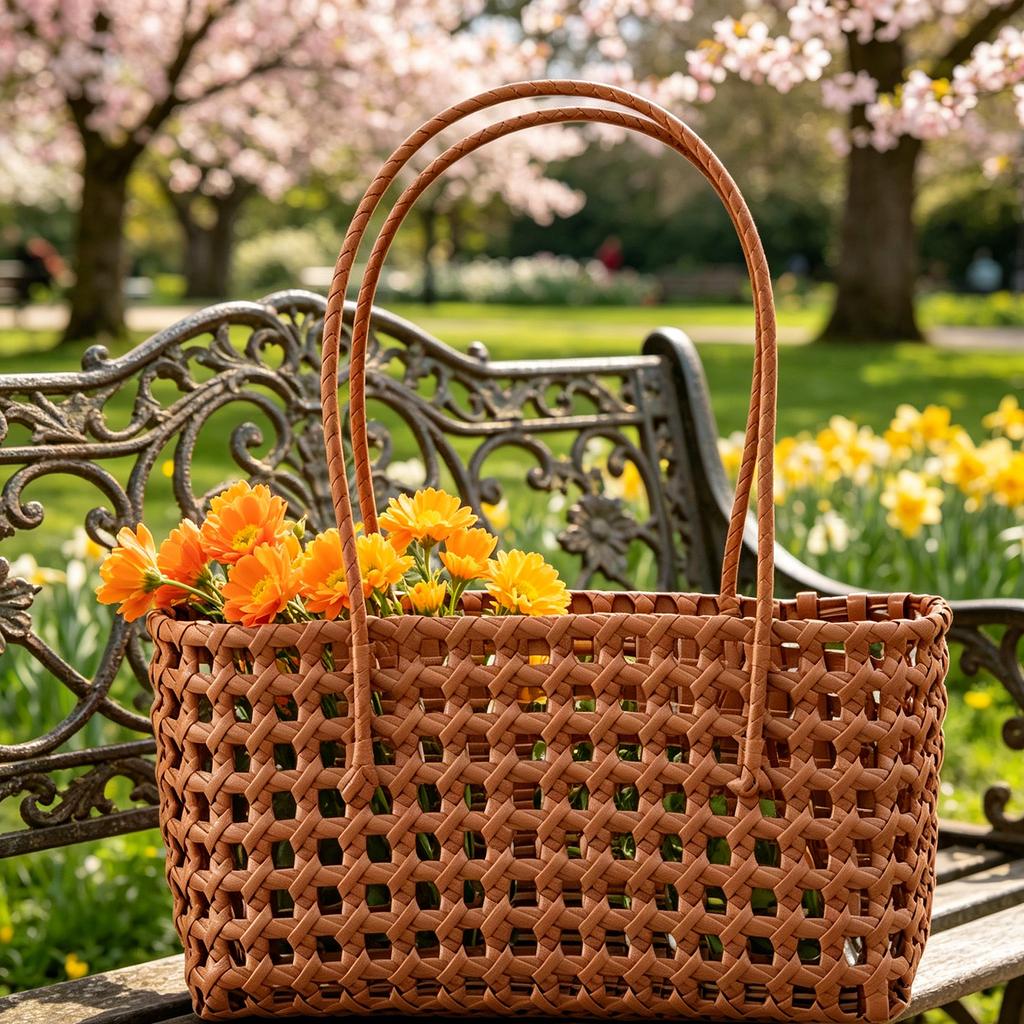 Solid Color Weave Tote Bag with Handle Summer Shoulder Bag Simple Woven Shoulder Bag for Outdoor Fruit Picking Flower Arranging