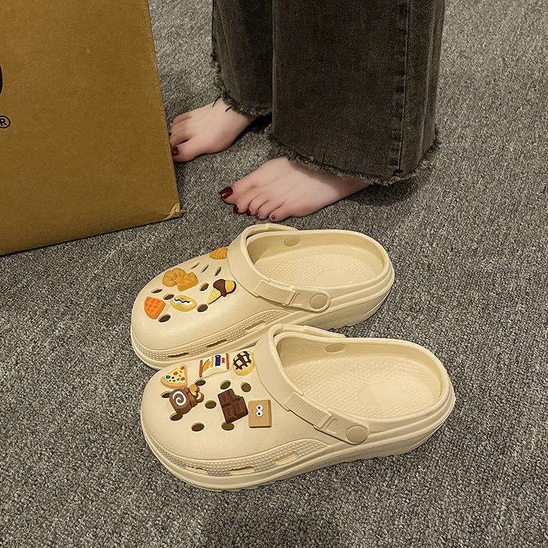 

Женские EVA сандалии и шлепанцы на толстой подошве с мультяшным закрытым носком, 2025: Летняя мода, Пляжная одежда, увеличивающая рост 36-37