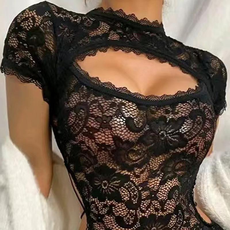 Spitzen-Patchwork Sexy Spaß Einteiler Transparenter Enganliegender Spice Girls Formgebender Einteiler Damen