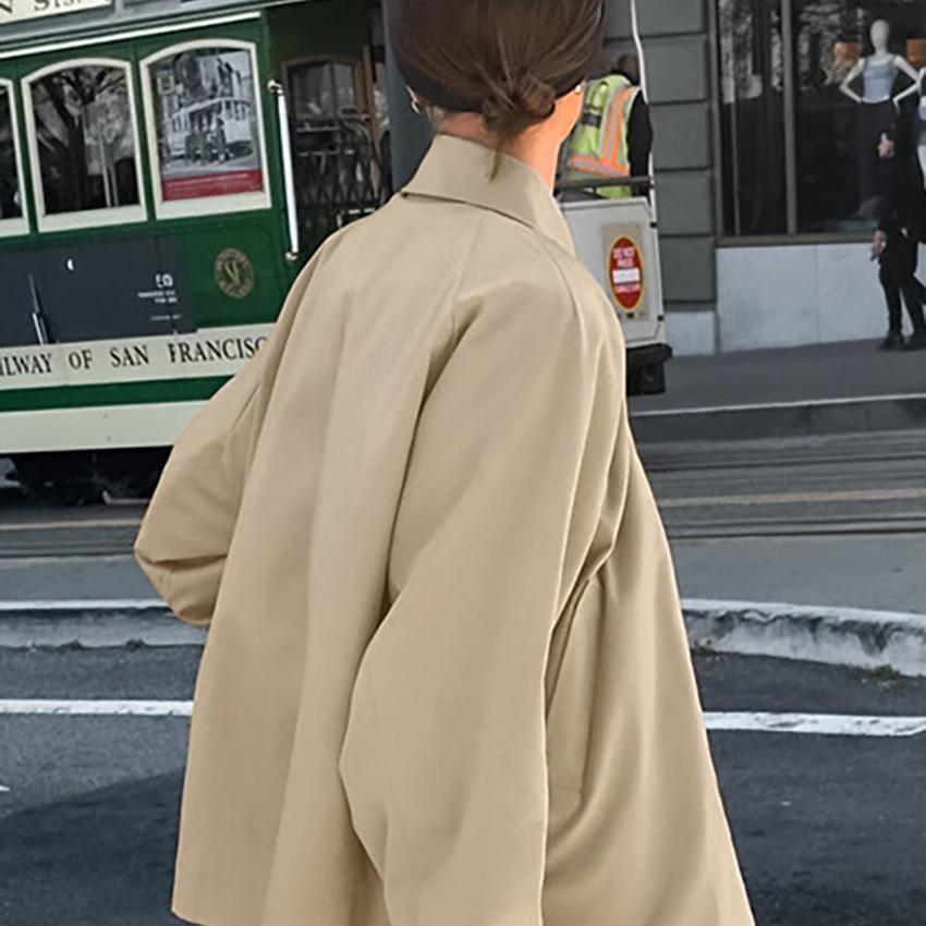 Autumn and Winter New French Style Workwear Trenchcoat Khaki Lapel Fashionable Loose Mid-length Coat Women's Clothing