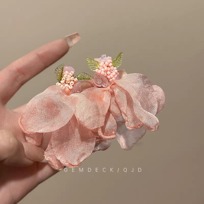 Colorful Dopamine Fabric Beaded Earrings – Women's Studs, Seaside Vacation Style, Ear Clips