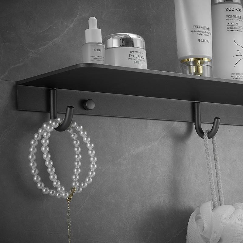 Gun Gray Bathroom Shelf With Hook Wall Mounted Shower Organizer Holder Black Aluminum Storage Rack Bathroom Shelving
