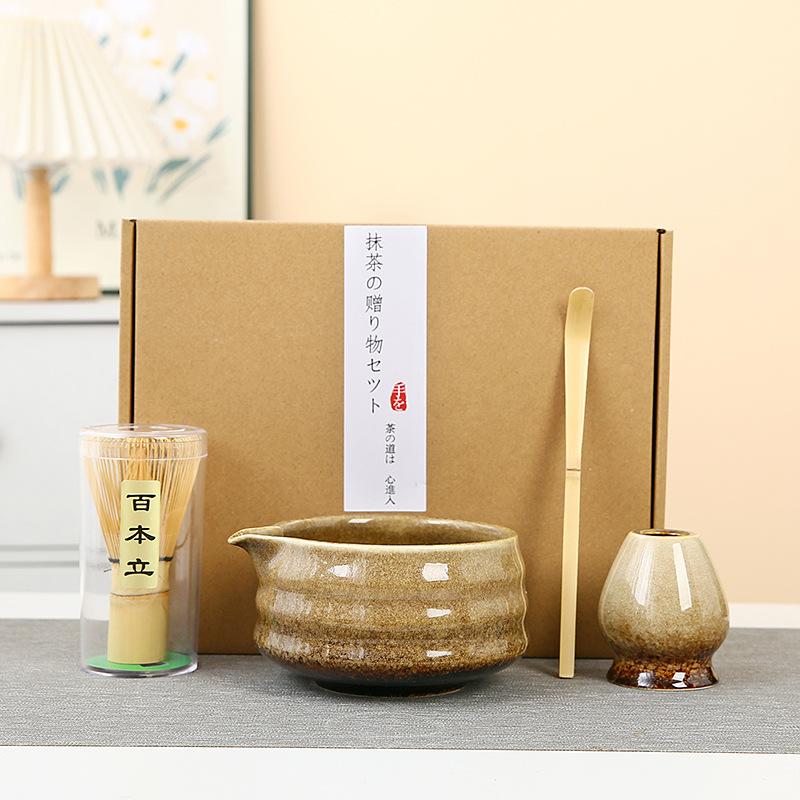 

4/5PCS kiln Ceramic Bamboo Japanese Matcha Tea Set Matcha Bowl Matcha- Whisk Holder Whisk Set Reusable Matcha Making Kit