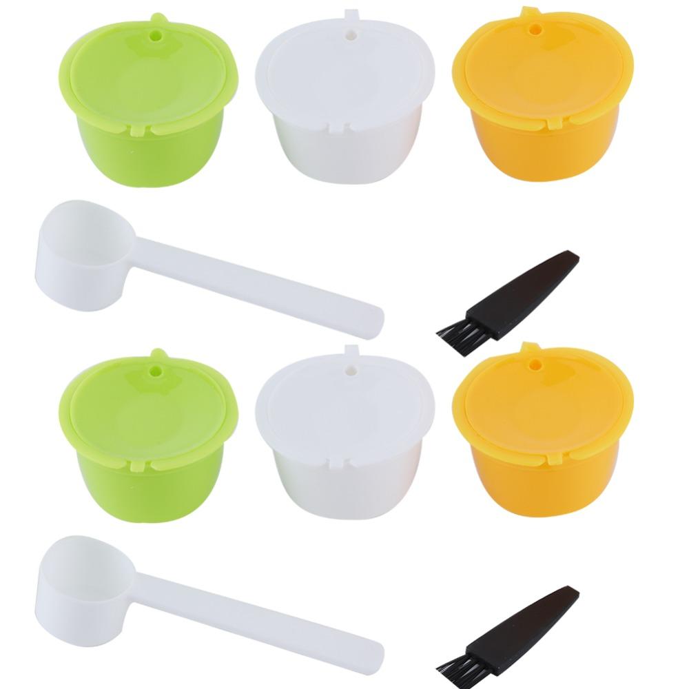 6pcs Food Grade Material Refillable Coffee Capsule With Brush Spoon Set Coffee Capsule Kit  Home Use