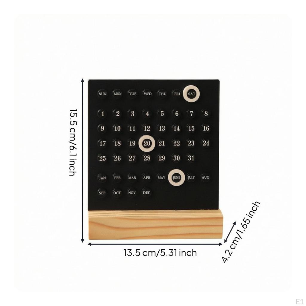 Endless Calendar Minimalist Acrylic with Wood Base Wooden Date and Day Display for