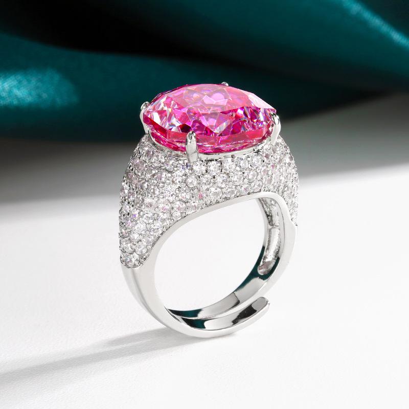 Jewelry Copper Bottom Gold-Plated Simulation Rose Cut Color Treasure Temperament Retro Ring Main Stone 14Mm