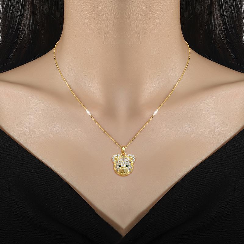 Light Luxury Temperament Gorgeous Full Of Diamonds Cute Bear Necklace Female Versatile Collarbone Chain Titanium Steel Chain
