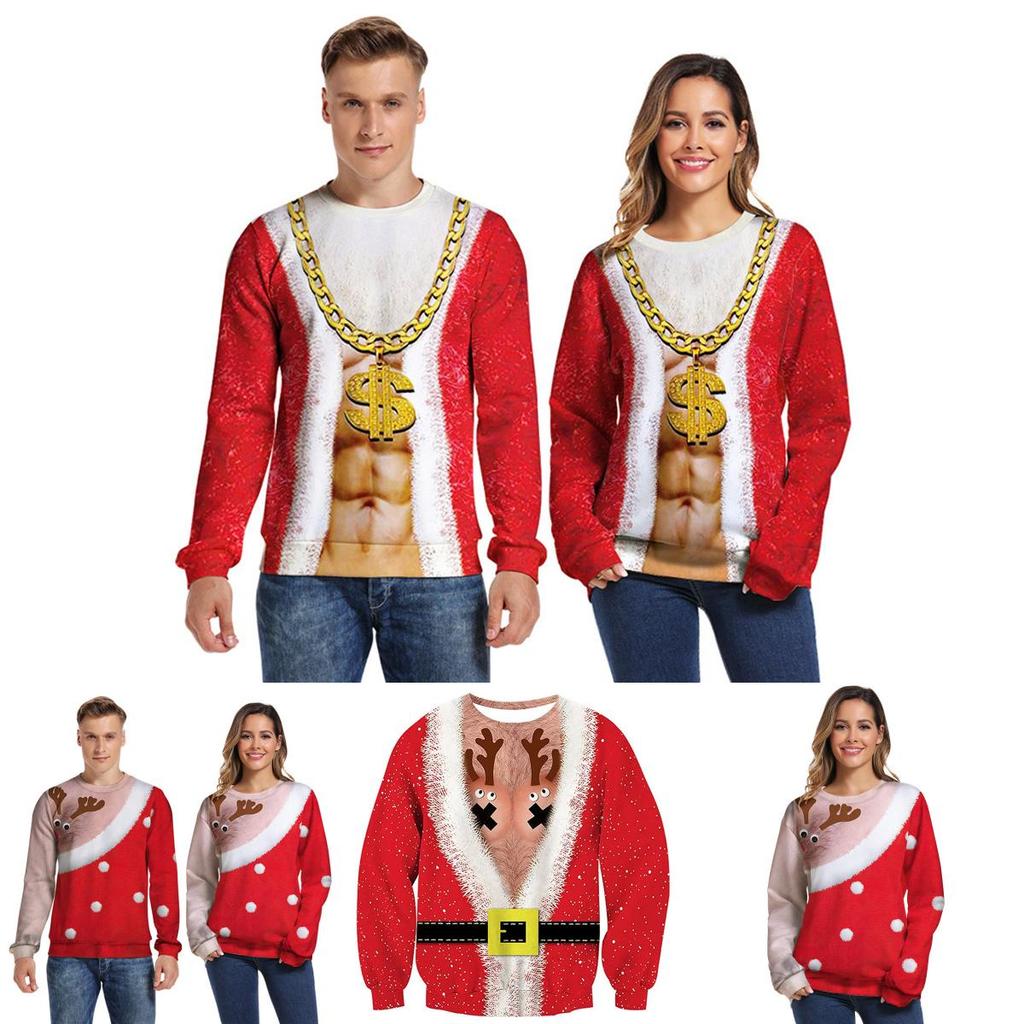 Cozy And Festive 3d Ugly Christmas Print Crew Neck Pullover Sweatshirt For Women And Men