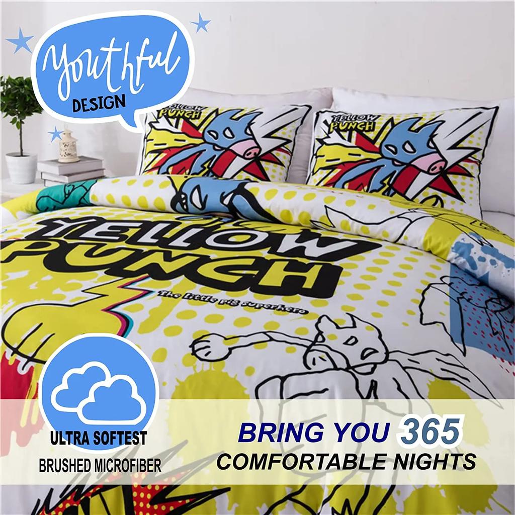 Tye Dye Povlak na peřinu Žlutý Estetický Anime Kluci Zipové Lůžkoviny Sada Jednolůžko Dětský Pokoj Sada Povlak na přikrývku Měkký Polyester