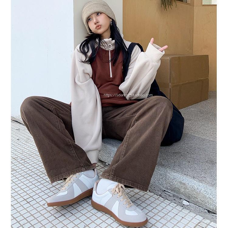 Cowhide Version~ Spring and Autumn German Training Shoes Women's Genuine Leather Retro Inner Heightening Platform White Shoes Versatile Sports and Lei