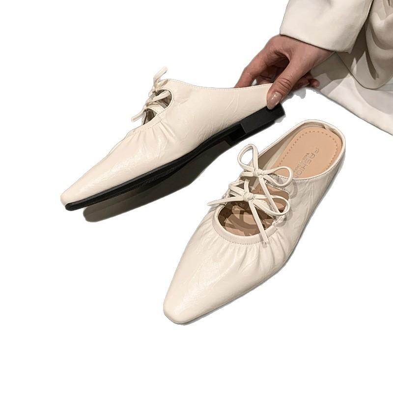 French Bow Bag Head Cool Slippers Female Summer Wear Fairy Style Flat Half Slippers Fashion Sandals